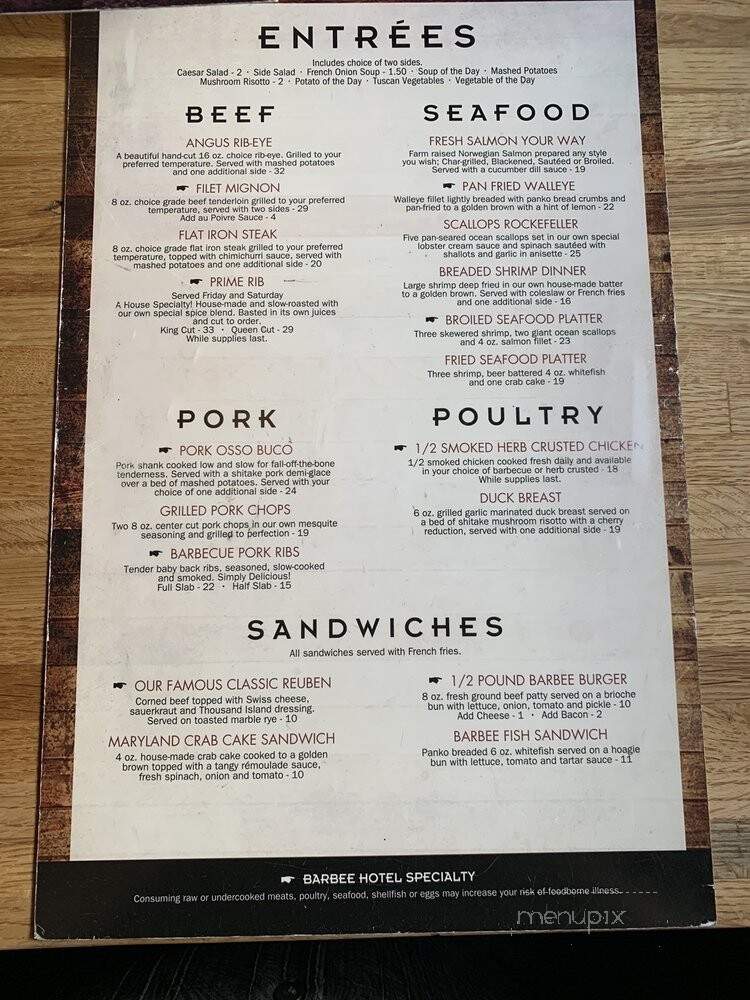 Barbee Bar & Grill - Warsaw, IN menu_pic