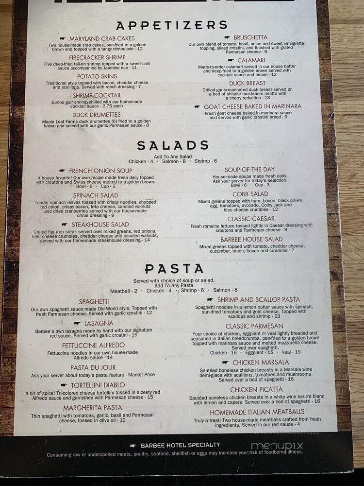 Barbee Bar & Grill - Warsaw, IN menu_pic