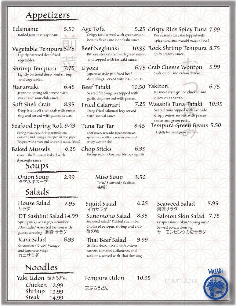 Wasabi's - Summerville, SC menu_pic