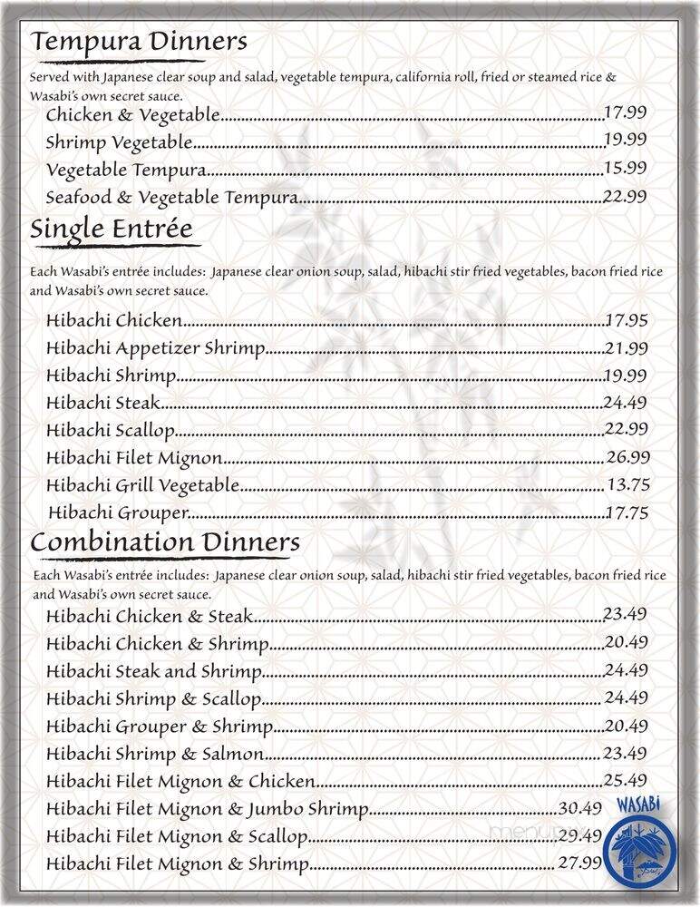 Wasabi's - Summerville, SC menu_pic