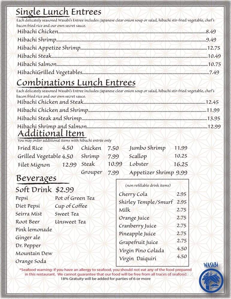 Wasabi's - Summerville, SC menu_pic