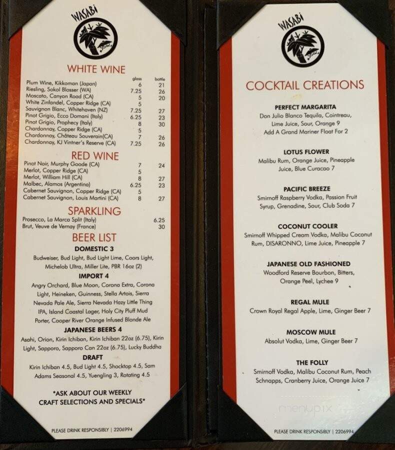 Wasabi's - Summerville, SC menu_pic