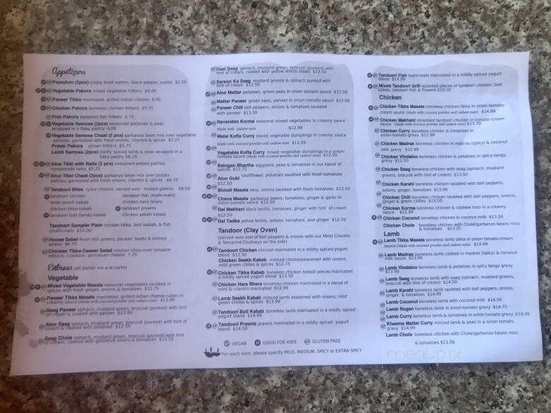 Flavors of India - Berkeley, CA menu_pic