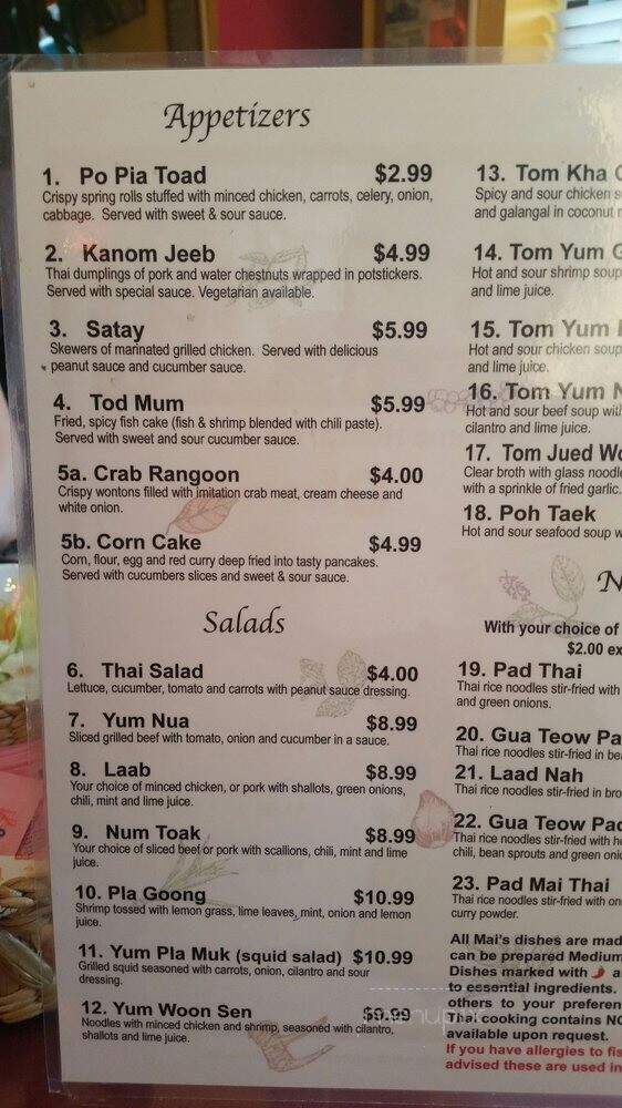 Mai's Thai - Jeffersonville, IN menu_pic