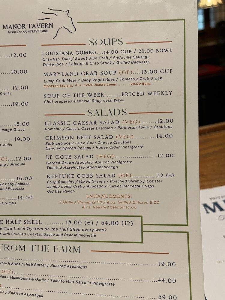 Manor Tavern Restaurant - Sparks Glencoe, MD menu_pic