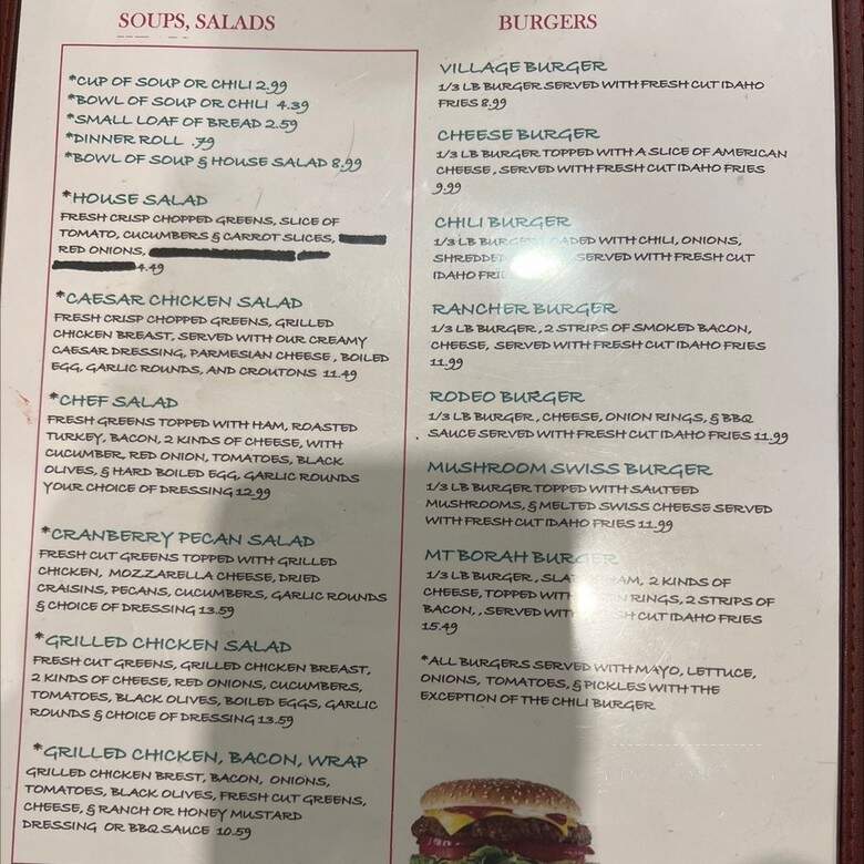 Village Inn Motel & Restaurant - Challis, ID menu_pic