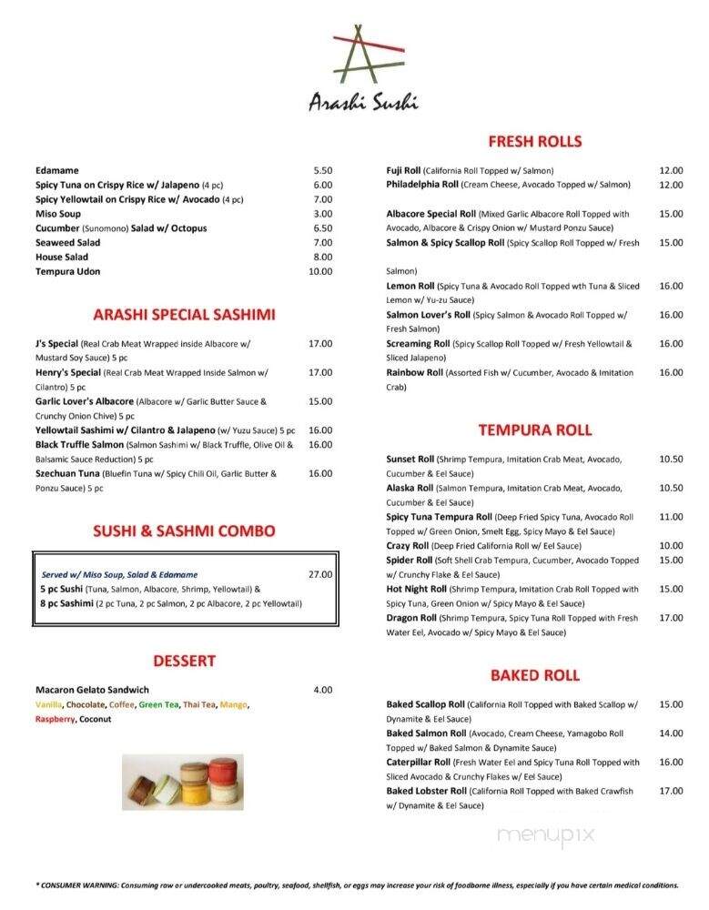 Arashi Sushi - Los Angeles, CA menu_pic