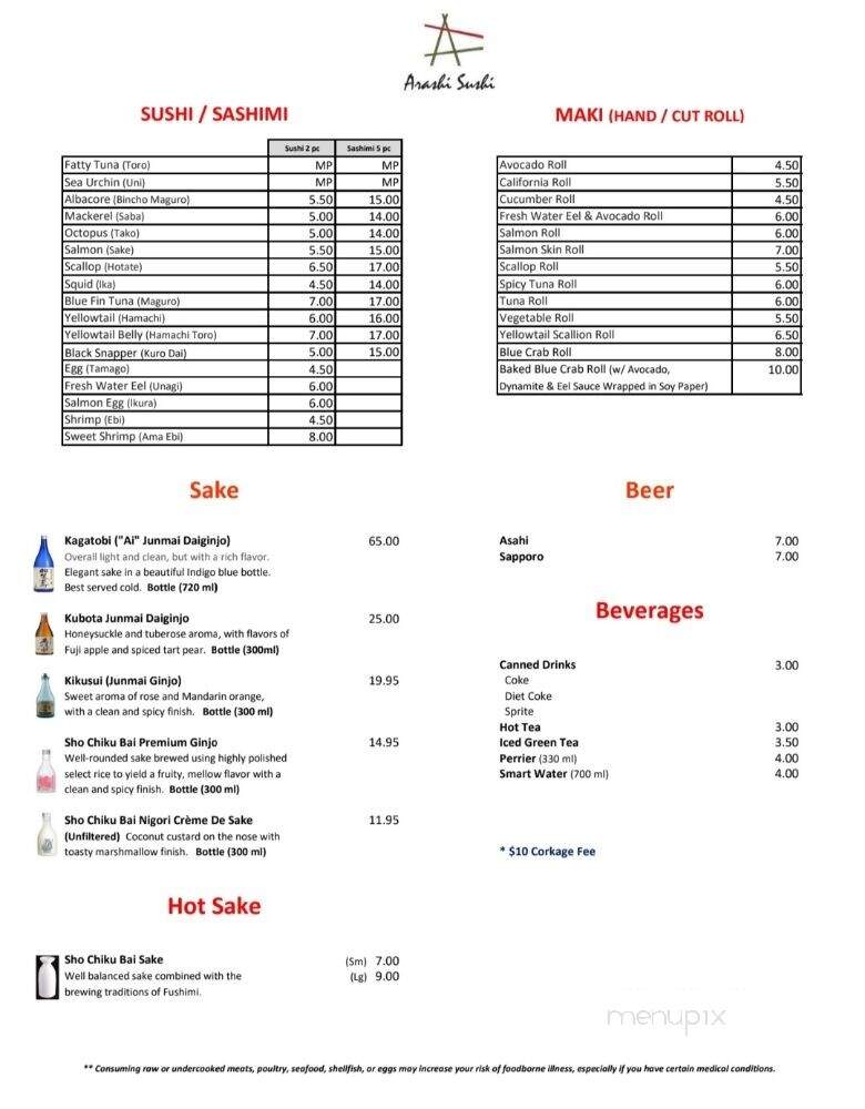 Arashi Sushi - Los Angeles, CA menu_pic