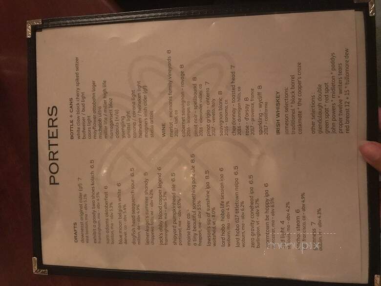 Porter Belly's - Brighton, MA menu_pic