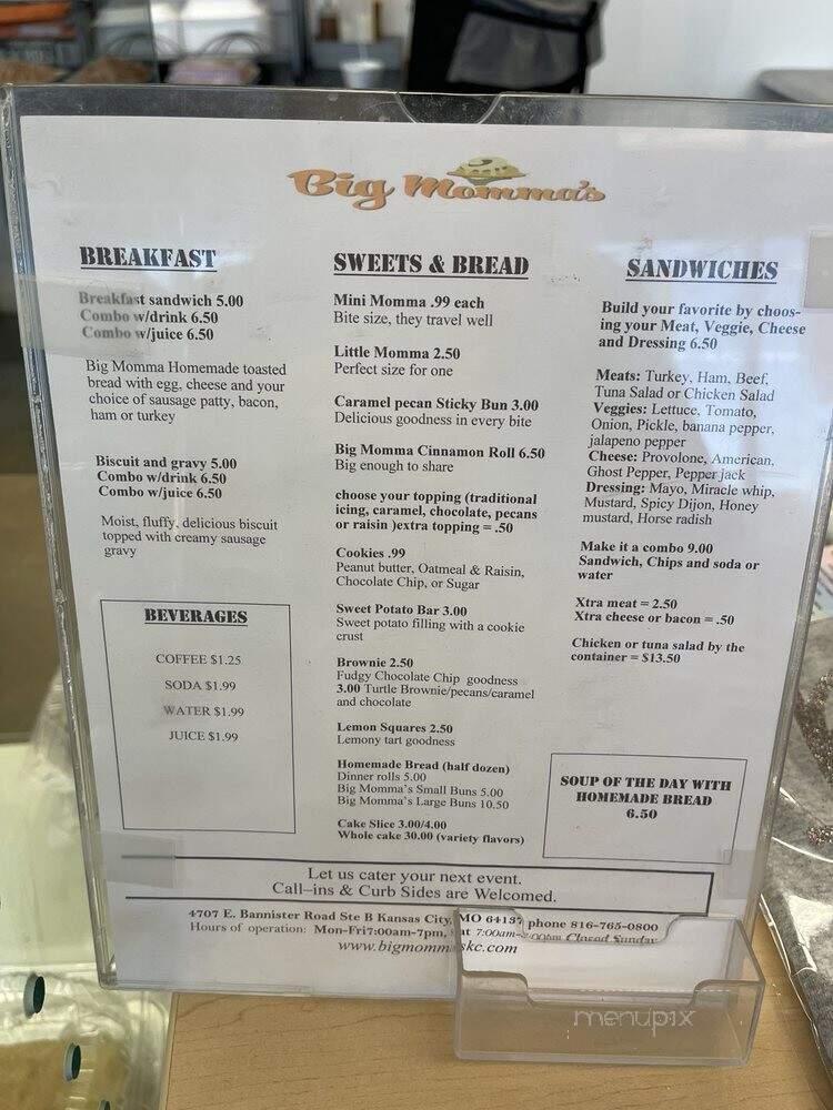 Big Momma's Bakery & Cafe - Raytown, MO menu_pic