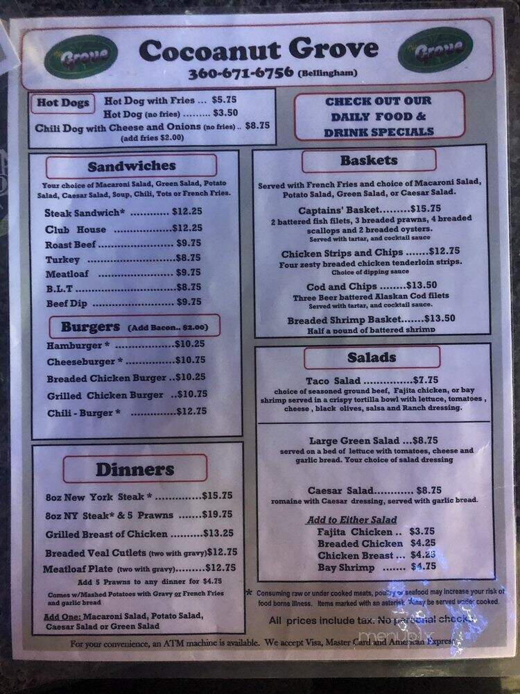 Cocoanut Grove - Bellingham, WA menu_pic
