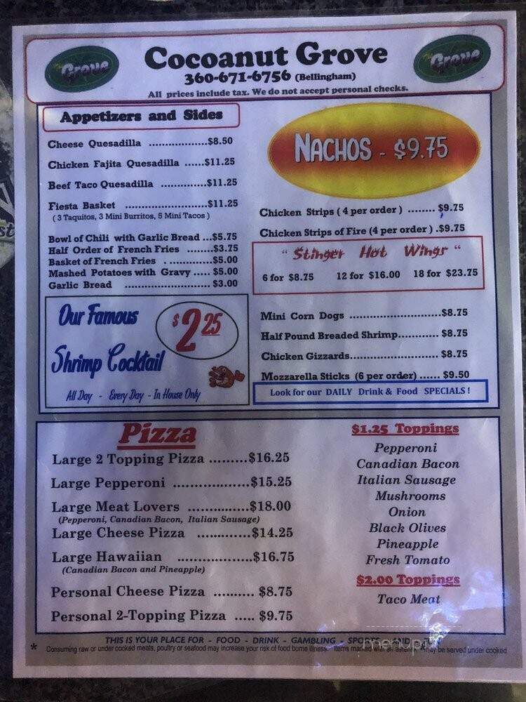 Cocoanut Grove - Bellingham, WA menu_pic