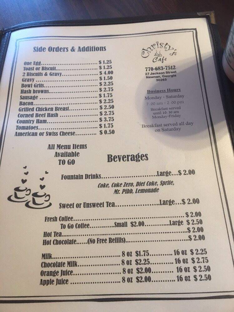 Christy's Cafe - Newnan, GA menu_pic