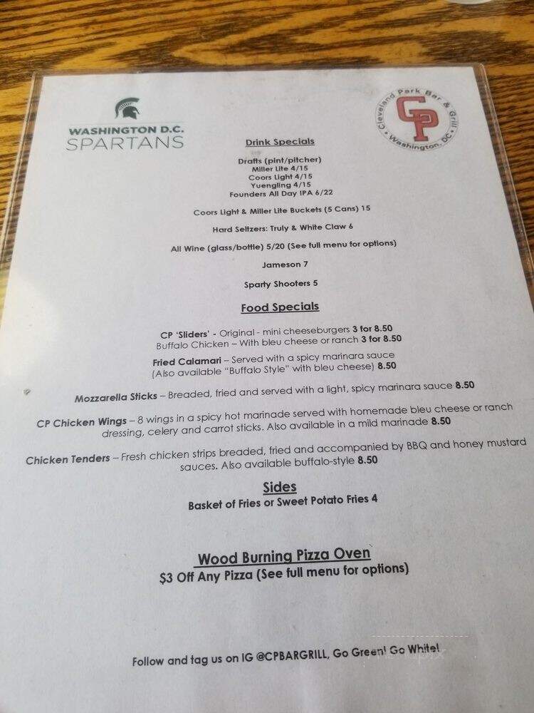 Cleveland Park Bar & Grill - Washington, DC menu_pic