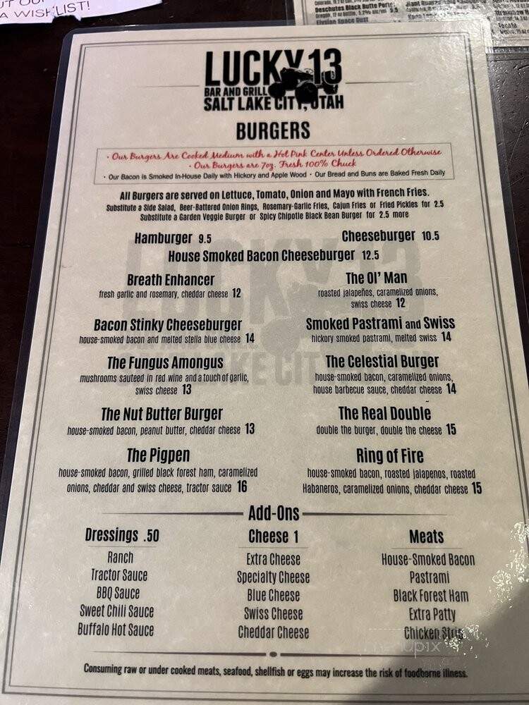 Lucky 13 - Salt Lake City, UT menu_pic