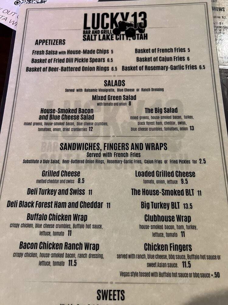 Lucky 13 - Salt Lake City, UT menu_pic