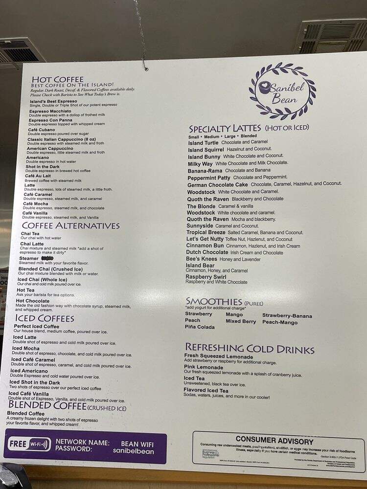 Bean of Sanibel - Sanibel, FL menu_pic