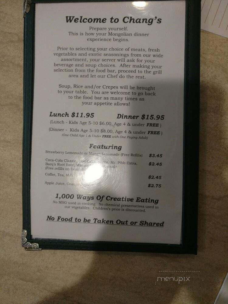 Chang's Mongolian Grill - Tigard, OR menu_pic