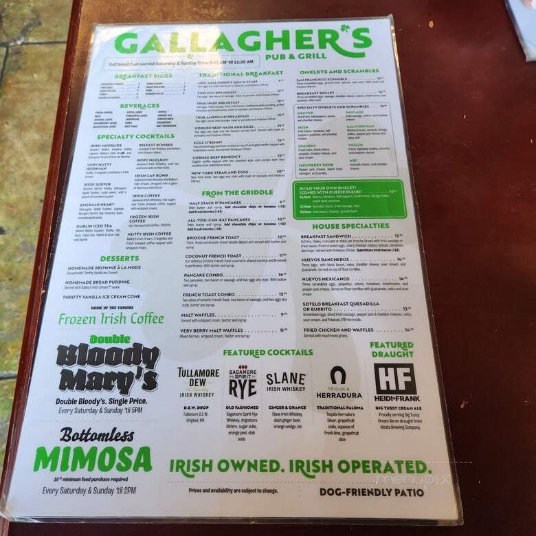 Gallagher's Pub & Grill - Long Beach, CA menu_pic
