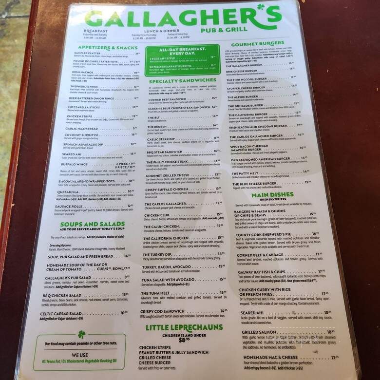 Gallagher's Pub & Grill - Long Beach, CA menu_pic