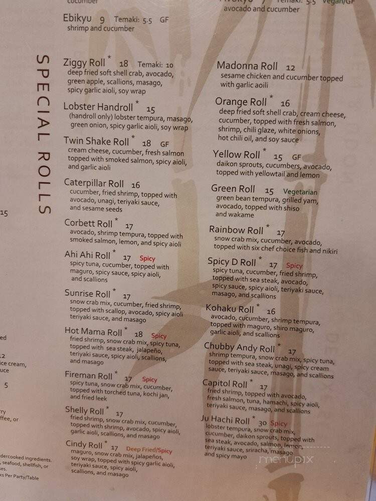 Ju Hachi by Taka's - Sacramento, CA menu_pic