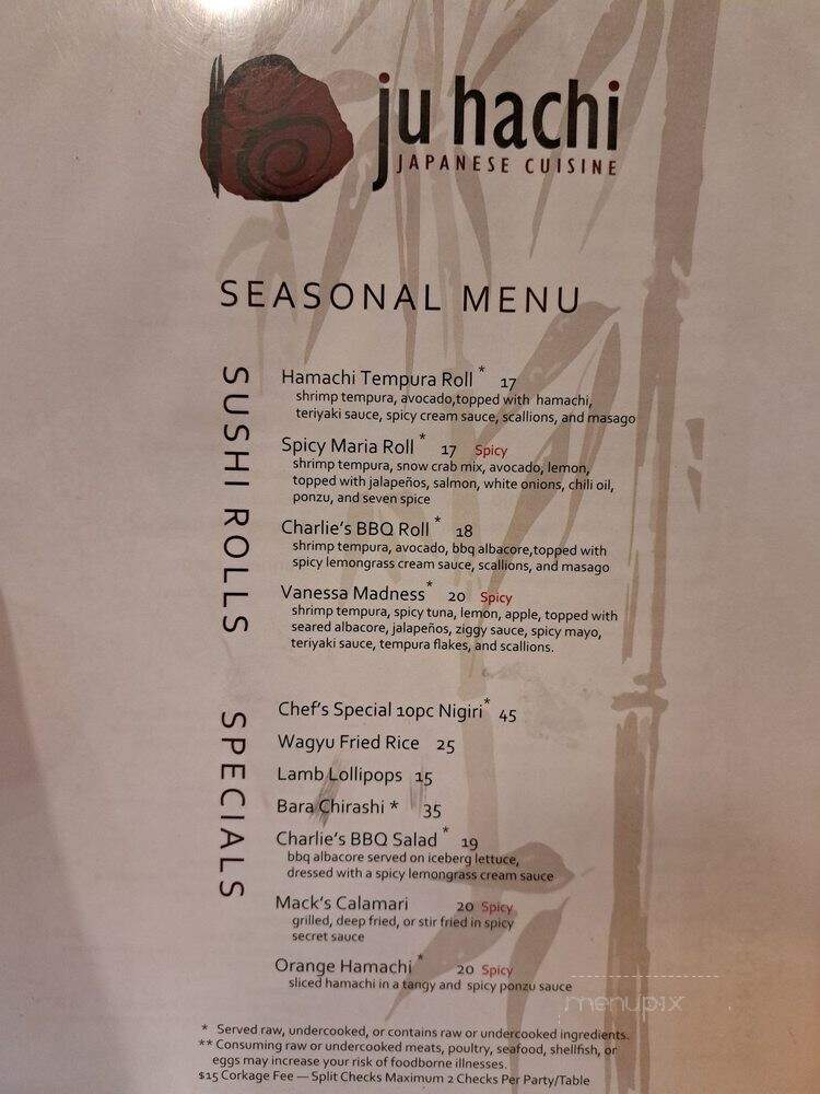 Ju Hachi by Taka's - Sacramento, CA menu_pic