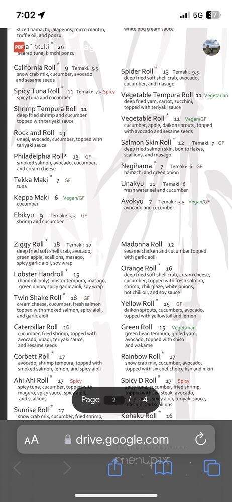 Ju Hachi by Taka's - Sacramento, CA menu_pic