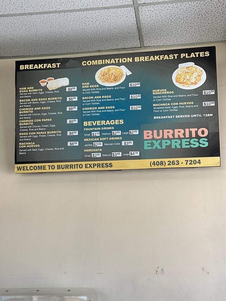 Burrito Express - Milpitas, CA menu_pic