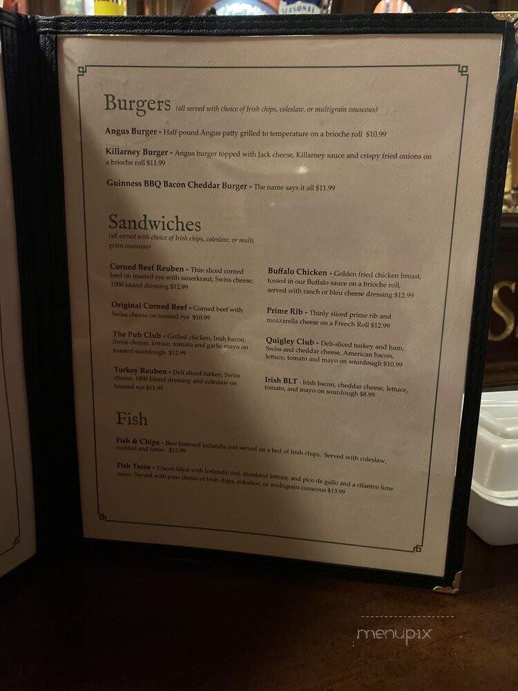 Quigley's Irish Pub - Naperville, IL menu_pic