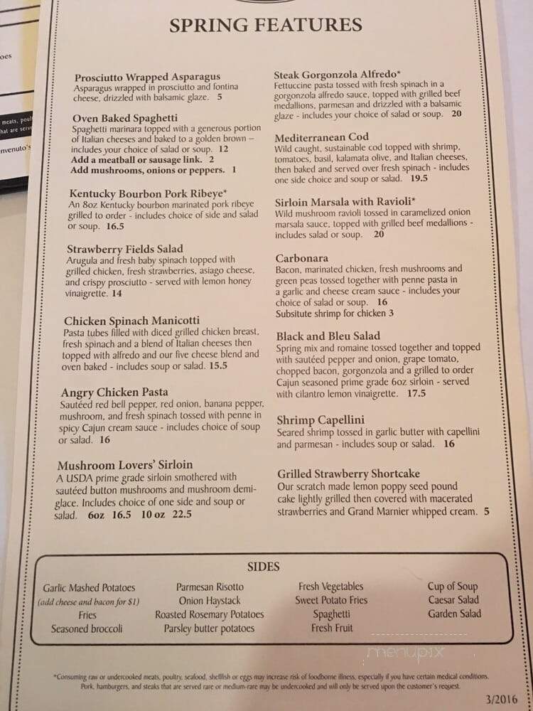 Benvenuto's - Oshkosh, WI menu_pic