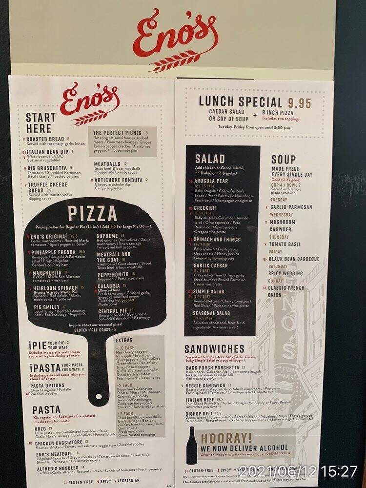 Eno's Pizza Tavern - Dallas, TX menu_pic