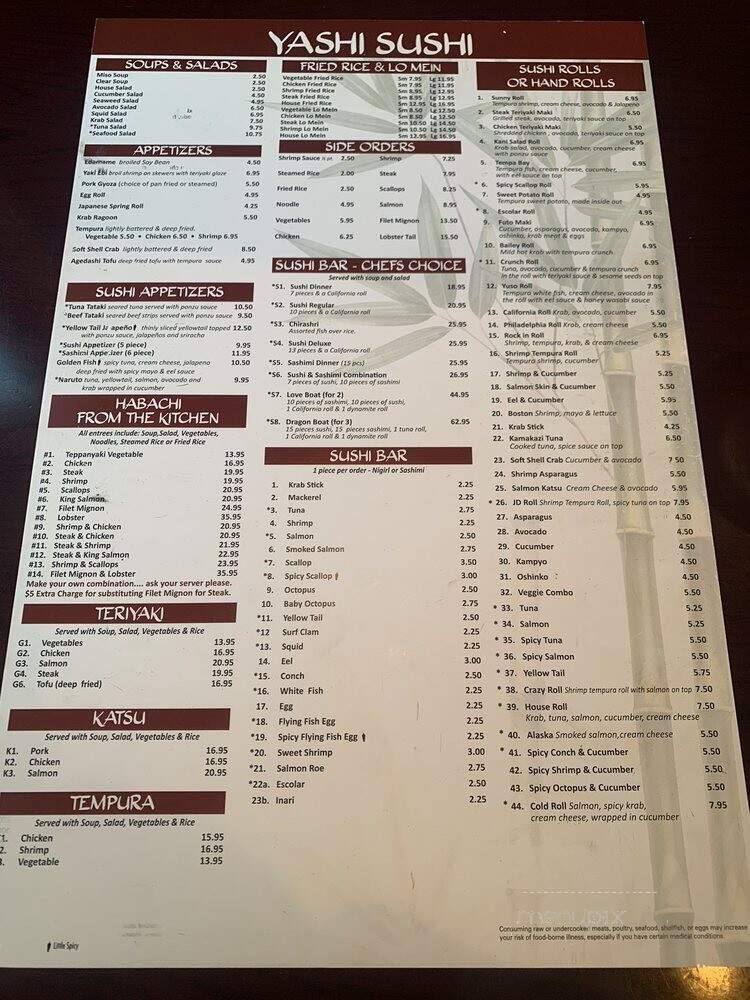 Yashi Sushi - Jacksonville, FL menu_pic