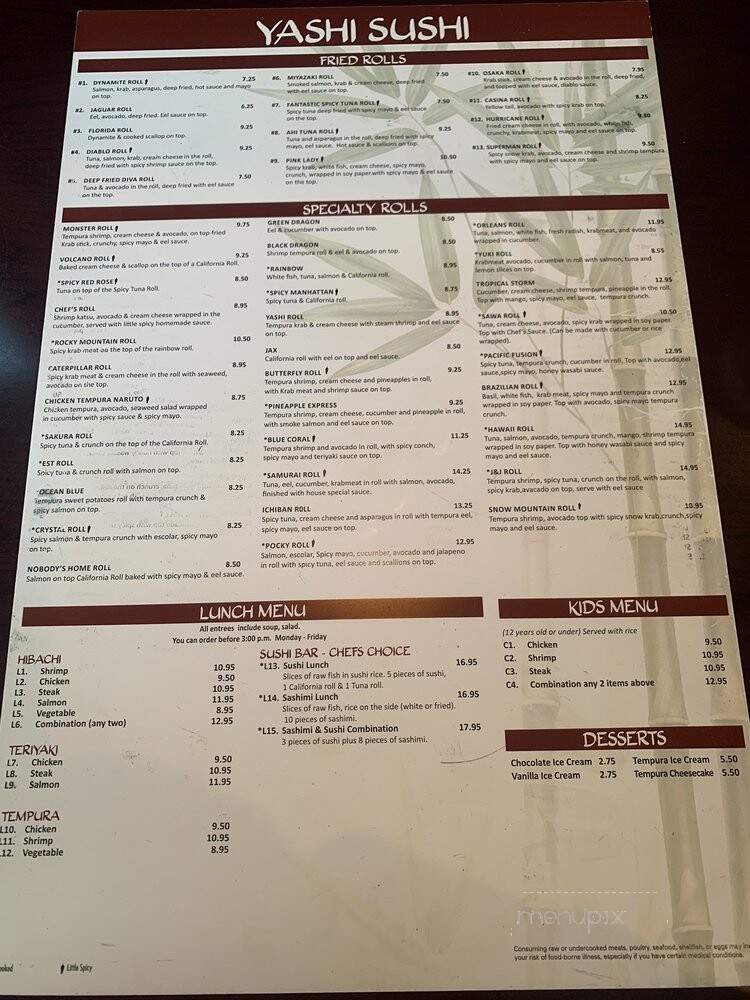 Yashi Sushi - Jacksonville, FL menu_pic