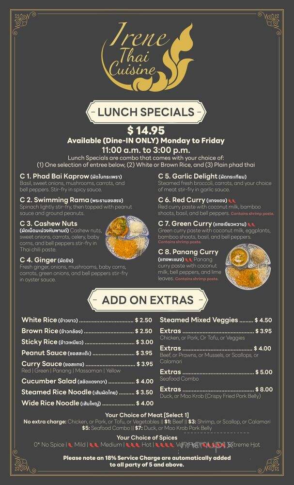 Irene Thai Cuisine - Woodinville, WA menu_pic