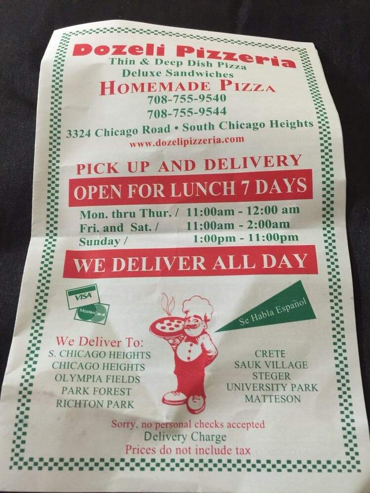 Dozeli Pizzeria - Chicago Heights, IL menu_pic