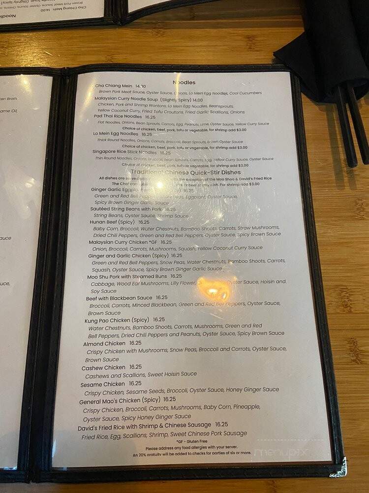 David's Dumpling and Noodle Bar - Raleigh, NC menu_pic