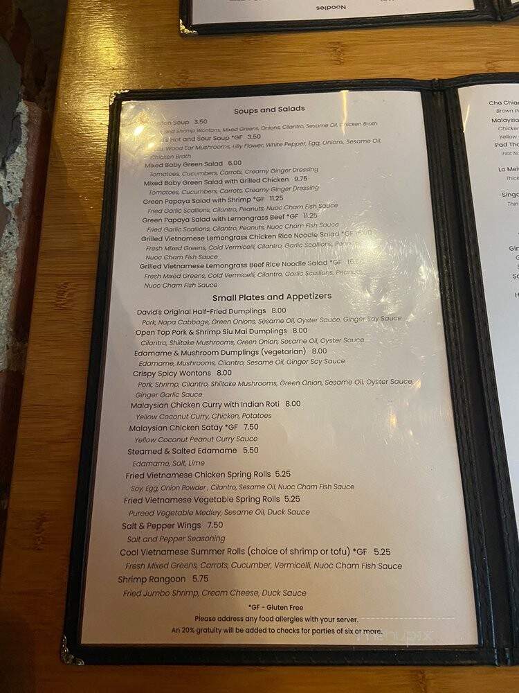 David's Dumpling and Noodle Bar - Raleigh, NC menu_pic
