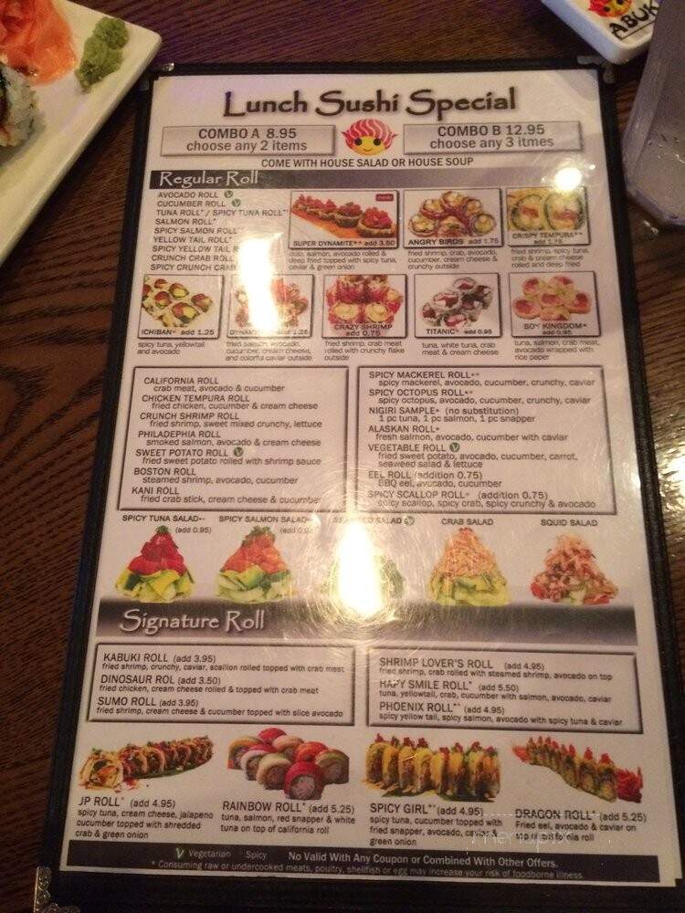 Kabuki Fusion Sushi & Grill Best Japanese Restaurant - Knoxville, TN menu_pic