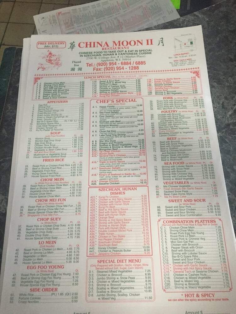 China Moon II - Appleton, WI menu_pic