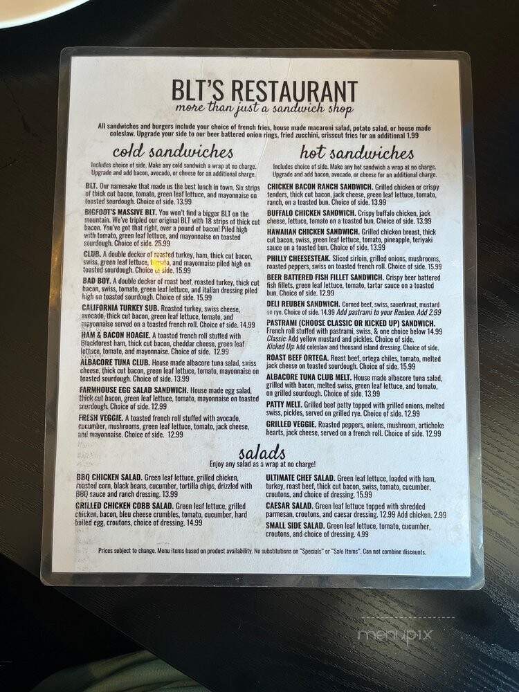 BLT's - Big Bear Lake, CA menu_pic