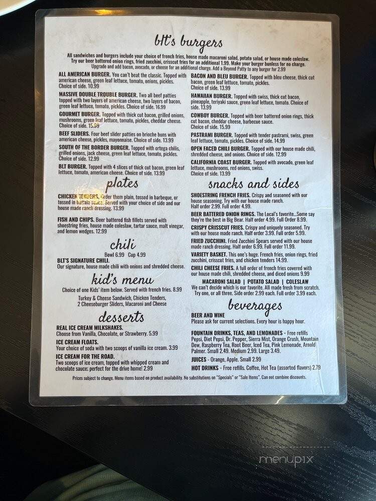 BLT's - Big Bear Lake, CA menu_pic