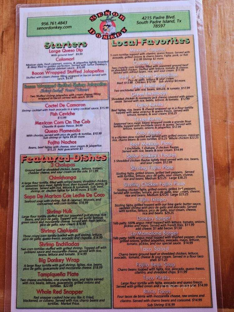 The Big Donkey - South Padre Island, TX menu_pic