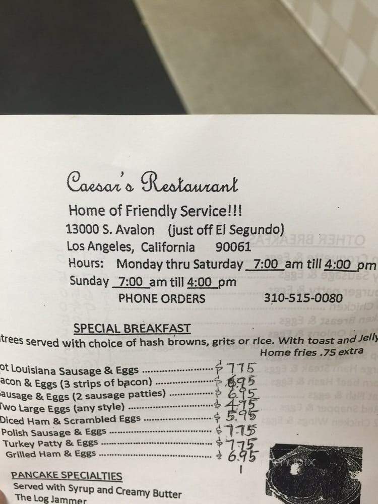 Ceasar's - Gardena, CA menu_pic