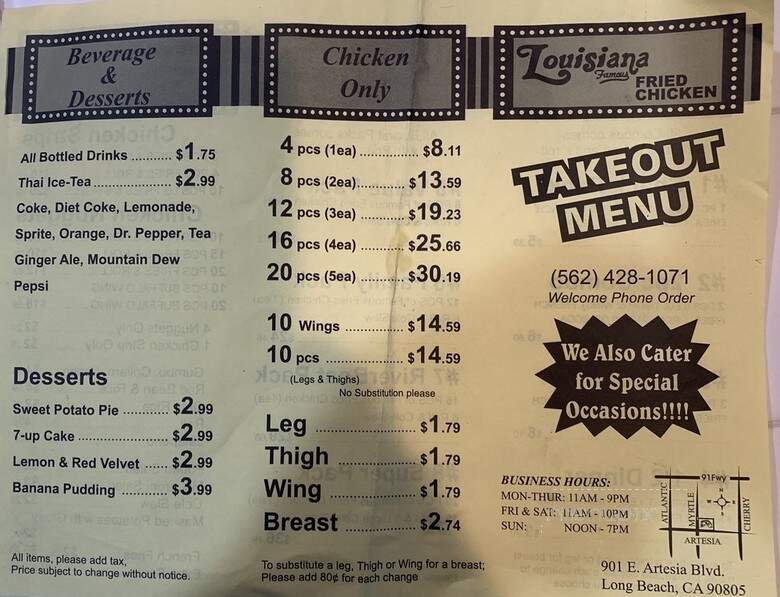 Lousiana Fried Chicken - Long Beach, CA menu_pic