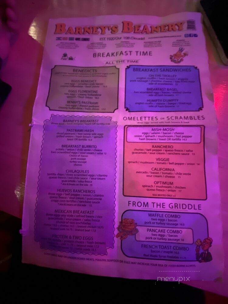 Barney's Beanery - Los Angeles, CA menu_pic
