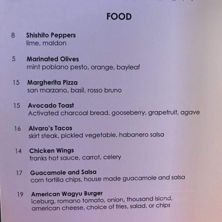 The Mixing Room - Los Angeles, CA menu_pic