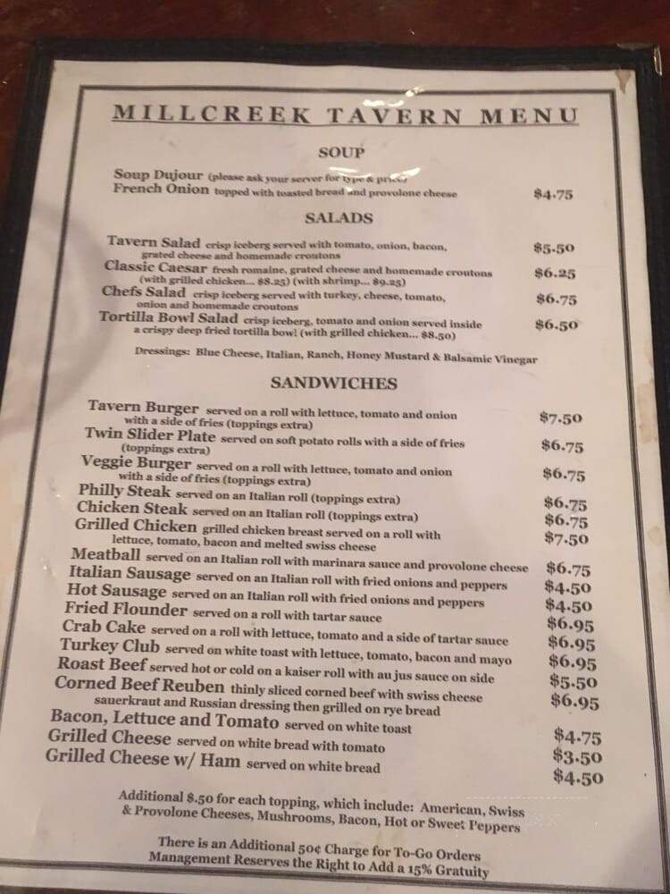 Millcreek Tavern - Philadelphia, PA menu_pic