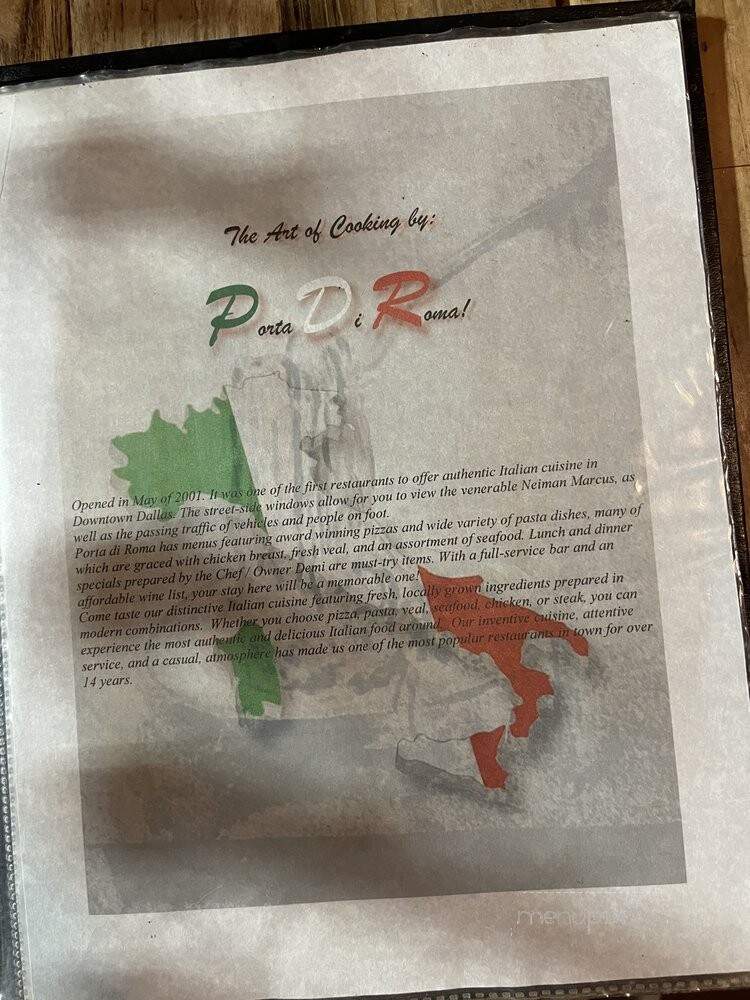 Porta di Roma - Dallas, TX menu_pic