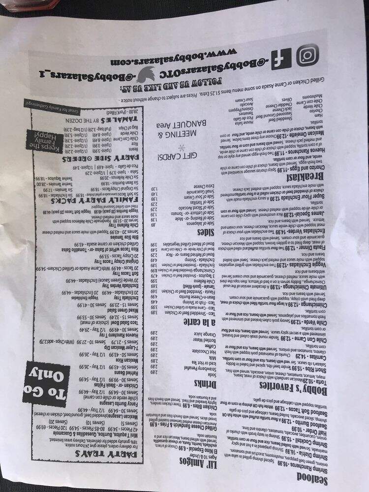 Bobby Salazar's - Clovis, CA menu_pic
