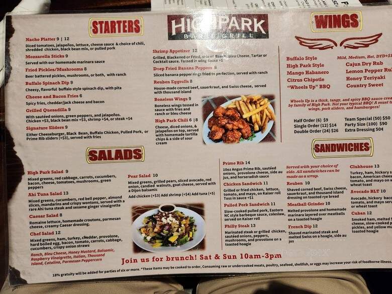 High Park Bar & Grill - Raleigh, NC menu_pic